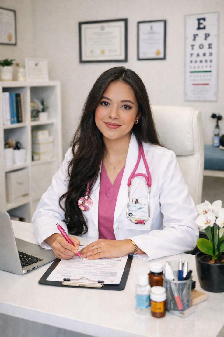 Doctora sonriendo con estetoscopio